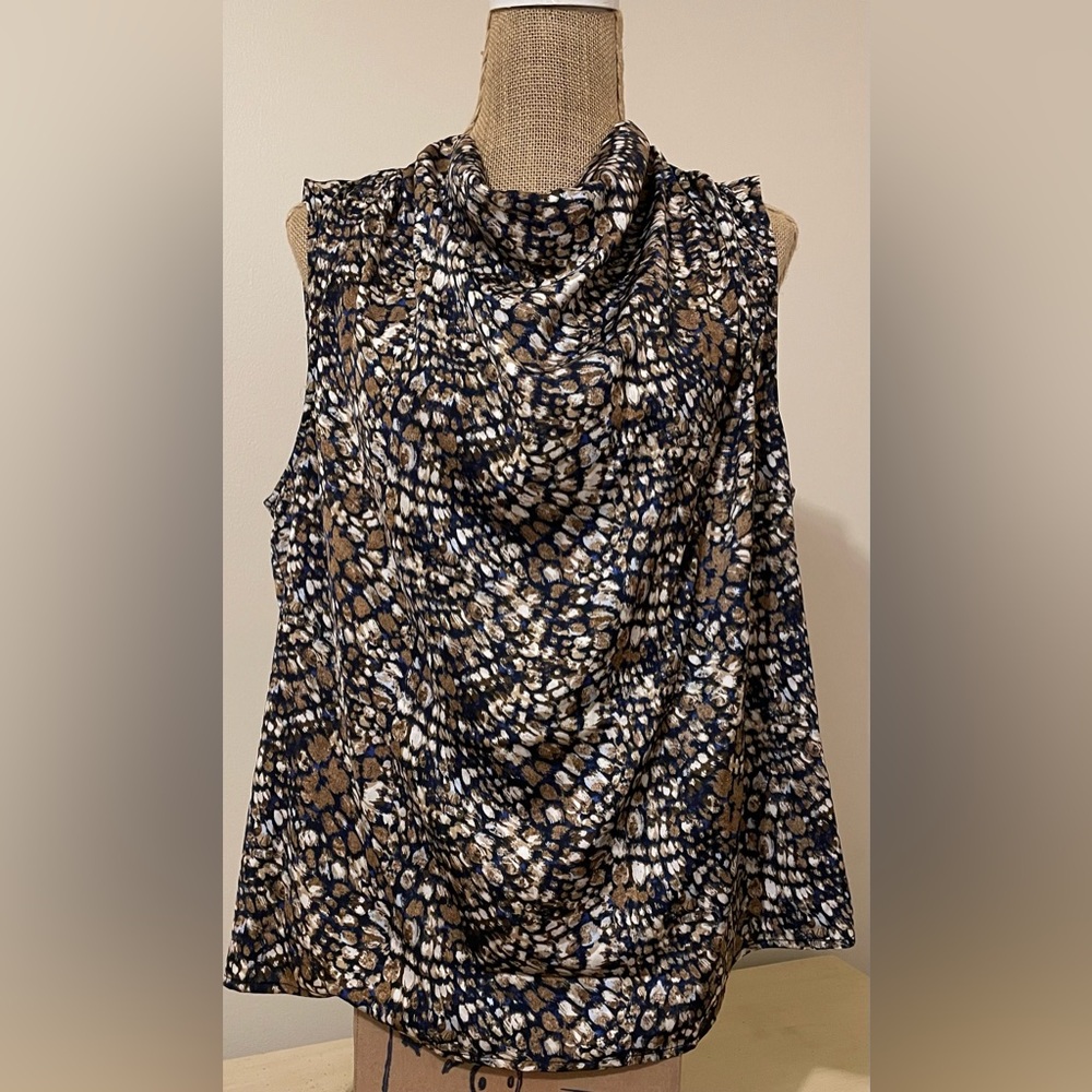 Banana Republic Navy, Brown and Cream Printed Cowl Neck Camisole